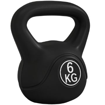 KETTLEBELL 6KG IN PLASTICA E SABBIA CON BASE PIATTA E IMPUGNATURA, 20X13X22 CM, NERO