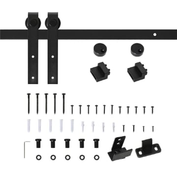 KIT PER PORTA SCORREVOLE IN LEGNO CON BINARIO 200CM E PORTATA 20KG, NERO