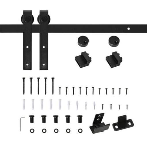 KIT PER PORTA SCORREVOLE IN LEGNO CON BINARIO 200CM E PORTATA 20KG, NERO