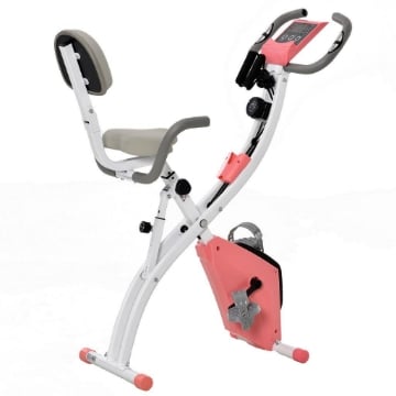 HOMCOM CYCLETTE PIEGHEVOLE 2 IN 1 RESISTENZA MAGNETICA REGOLABILE BICI DA FITNESS CON SENSORE DI FREQUENZA CARDIACA ELASTICI PER BRACCIA - ROSA