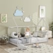 LETTO PER BAMBINI A CASETTA CON BARRIERE DI PROTEZIONE, ETÀ 3-8 ANNI, 196X97.5X135CM, BIANCO