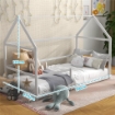 LETTO PER BAMBINI A CASETTA CON BARRIERE DI PROTEZIONE, ETÀ 3-8 ANNI, 196X97.5X135CM, BIANCO