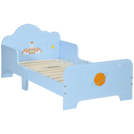 LETTO PER BAMBINI CON SPONDE E FANTASIA SPAZIALE, ETÀ 3-6 ANNI, 143X74X59CM, AZZURRO