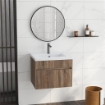 MOBILE LAVABO DA 60CM CON CASSETTO IN LEGNO E LAVANDINO IN CERAMICA, MARRONE CHIARO