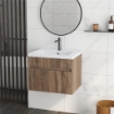 MOBILE LAVABO DA 60CM CON CASSETTO IN LEGNO E LAVANDINO IN CERAMICA, MARRONE CHIARO