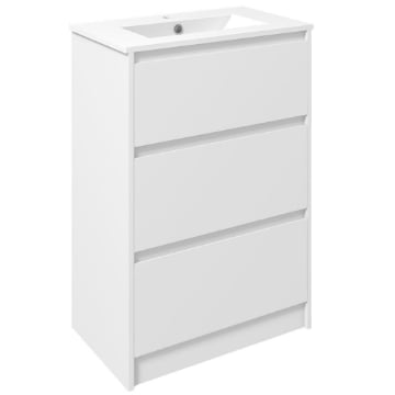 MOBILETTO BAGNO A 2 CASSETTI IN TRUCIOLATO CON LAVABO IN CERAMICA SINTETICA, 61X37X88 CM, BIANCO