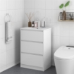 MOBILETTO BAGNO A 2 CASSETTI IN TRUCIOLATO CON LAVABO IN CERAMICA SINTETICA, 61X37X88 CM, BIANCO