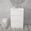 MOBILETTO BAGNO A 2 CASSETTI IN TRUCIOLATO CON LAVABO IN CERAMICA SINTETICA, 61X37X88 CM, BIANCO