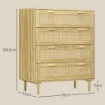 MOBILE CASSETTIERA 4 CASSETTI STILE BOHO IN LEGNO E RATTAN, 90X45X108.5CM, ROVERE