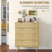 MOBILE CASSETTIERA 4 CASSETTI STILE BOHO IN LEGNO E RATTAN, 90X45X108.5CM, ROVERE