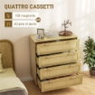 MOBILE CASSETTIERA 4 CASSETTI STILE BOHO IN LEGNO E RATTAN, 90X45X108.5CM, ROVERE