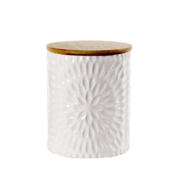 BISCOTTIERA IN CERAMICA CON TAPPO IN LEGNO 13 X13 X16 CM BIANCO