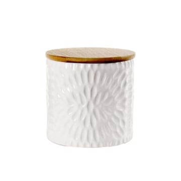 BISCOTTIERA IN CERAMICA CON TAPPO IN LEGNO 10X10X12,5 CM BIANCO