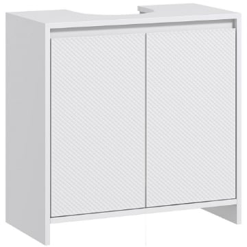 MOBILE SOTTOLAVABO BAGNO CON 2 ANTE DECORATE E INTAGLIO A U PER TUBI, 60X30X60CM, BIANCO