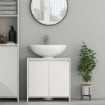 MOBILE SOTTOLAVABO BAGNO CON 2 ANTE DECORATE E INTAGLIO A U PER TUBI, 60X30X60CM, BIANCO