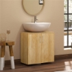 MOBILETTO BAGNO SOTTOLAVABO SOSPESO A 2 ANTE CON 2 RIPIANI IN LEGNO, COLORE NATURALE