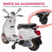 MOTO ELETTRICA PER BAMBINI A LICENZA VESPA CON ROTELLE, FANALE E MUSICA, IN PP E METALLO, 107X47X73 CM, BIANCO