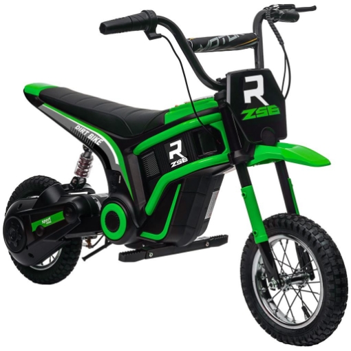 MOTO ELETTRICA PER BAMBINI CON ACCELERATORE MANUALE, 2 VELOCITÓ 8-16KM/H, ETÀ 8-12 ANNI, VERDE