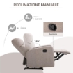 POLTRONA RELAX RECLINABILE FINO A 168° CON POGGIAPIEDI, 66X83X107 CM, GRIGIA