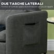 POLTRONCINA MODERNA IN TESSUTO EFFETTO LINO CON GAMBE IN ACCIAIO E TASCHE LATERALI, 73X73X80CM, GRIGIO