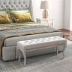 PANCA FONDO LETTO IN TESSUTO EFFETTO LINO, SCHIUMA E LEGNO, 110X37X49 CM, BIANCO CREMA