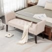 PANCA FONDO LETTO IMBOTTITA E A BOTTONI, IN TESSUTO EFFETTO LINO E LEGNO, 141X44X65 CM, BEIGE