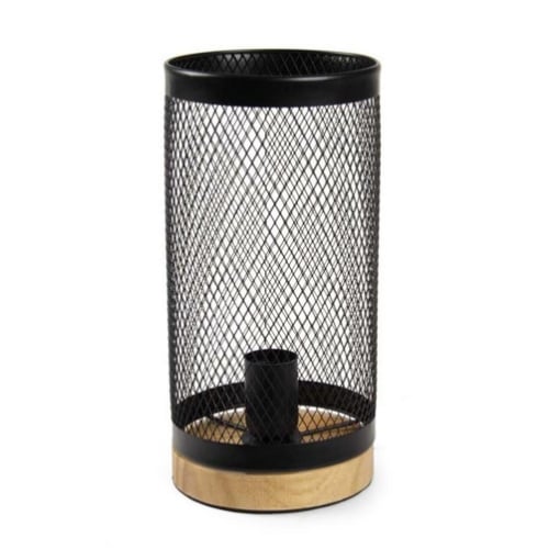 LAMPADA DA ARREDO IN METALLO CON BASE LEGNO A RETE 15X14X28CM COLORE NERO