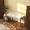 PANCA FONDOLETTO VINTAGE CON SEDUTA IMBOTTITA IN TESSUTO E GAMBE IN LEGNO, 110X40X48CM, BEIGE