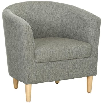 POLTRONA MODERNA A POZZETTO IN TESSUTO EFFETTO LINO CON GAMBE IN LEGNO, 74X63X73CM, GRIGIO