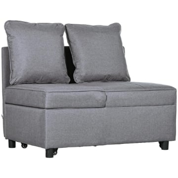 POLTRONA LETTO 3 IN 1 CON SCHIENALE RECLINABILE, IN TESSUTO EFFETTO LINO E LEGNO, 98X69X65 CM, GRIGIO SCURO