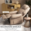 POLTRONA RELAX RECLINABILE MANUALE IN TESSUTO CON POGGIAPIEDI ESTRAIBILE E TASCA LATERALE, BEIGE