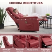 POLTRONA RELAX RECLINABILE ALZAPERSONE ELETTRICA CON TELECOMANDO E POGGIAPIEDI, 80X94X104CM ROSSO