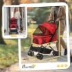 PASSEGGINO PER CANI PICCOLI PIEGHEVOLE CON MANIGLIONE GIREVOLE E RUOTE CON FRENI, 76.5X52X95CM, ROSSO