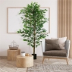 PIANTA DI FICUS ARTIFICIALE DA 180 CM PER INTERNI ED ESTERNI CON VASO IN METALLO RIEMPITO, VERDE