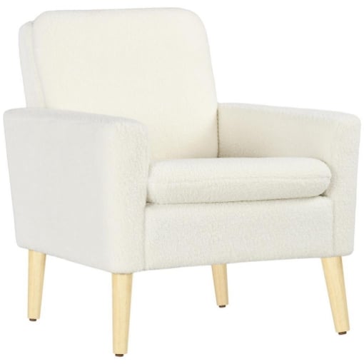 POLTRONA PER SALOTTO IMBOTTITA, POLTRONA MODERNA IN PILE E LEGNO, 75X78X81 CM, BIANCO CREMA