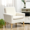 POLTRONA PER SALOTTO IMBOTTITA, POLTRONA MODERNA IN PILE E LEGNO, 75X78X81 CM, BIANCO CREMA