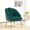 POLTRONCINA DA CAMERA E SALOTTO A CONCHIGLIA STILE ART DECO, IN TESSUTO VELLUTATO E ACCIAIO, 63X65X84 CM, VERDE