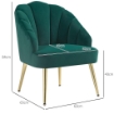 POLTRONCINA DA CAMERA E SALOTTO A CONCHIGLIA STILE ART DECO, IN TESSUTO VELLUTATO E ACCIAIO, 63X65X84 CM, VERDE