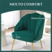 POLTRONCINA DA CAMERA E SALOTTO A CONCHIGLIA STILE ART DECO, IN TESSUTO VELLUTATO E ACCIAIO, 63X65X84 CM, VERDE