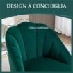 POLTRONCINA DA CAMERA E SALOTTO A CONCHIGLIA STILE ART DECO, IN TESSUTO VELLUTATO E ACCIAIO, 63X65X84 CM, VERDE