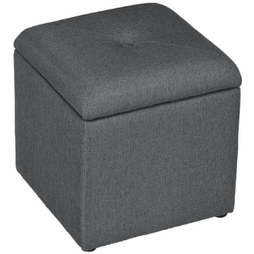 POUF CONTENITORE IMBOTTITO IN TESSUTO TEDDY MORBIDO PER SALOTTO E CAMERA, 39X39X39CM, GRIGIO