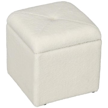 POUF CONTENITORE IMBOTTITO IN TESSUTO TEDDY MORBIDO PER SALOTTO E CAMERA, 39X39X39CM, CREMA