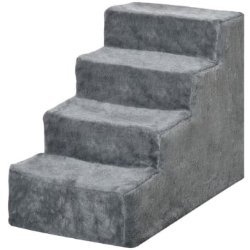 SCALETTA PER CANI PORTATILE A 4 GRADINI, IN FLANELLA SFODERABILE E TRUCIOLATO, 60X35X44 CM, GRIGIO