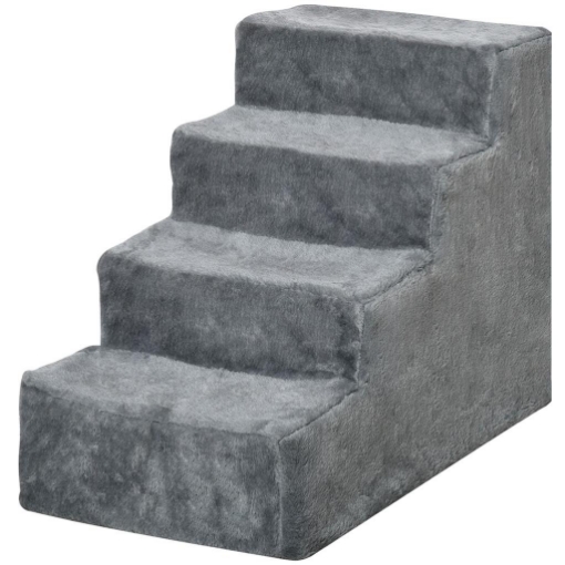 SCALETTA PER CANI PORTATILE A 4 GRADINI, IN FLANELLA SFODERABILE E TRUCIOLATO, 60X35X44 CM, GRIGIO