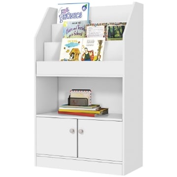 SCAFFALE PORTAGIOCHI PER BAMBINI CON LIBRERIA E ARMADIETTO IN LEGNO, 60X29.5X100CM, BIANCO