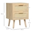 SET 2 COMODINI PER CAMERA DA LETTO STILE BOHO CON 2 CASSETTI, 40X40X56CM, LEGNO NATURALE