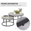 SET DA 2 TAVOLINI DA CAFFÈ SOVRAPPONIBILI ROTONDI IN METALLO E MDF EFFETTO MARMO, GRIGIO E NERO