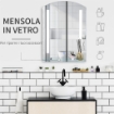 SPECCHIO BAGNO CON LUCE LED E INTERRUTTORE TOUCH, MENSOLA IN VETRO E STRUTTURA ALLUMINIO