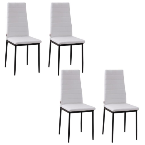 SET 4 SEDIE IMBOTTITE PER SOGGIORNO O SALA DA PRANZO, SEDIE DA CUCINA MODERNE, IN METALLO E TESSUTO BIANCO