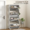 SCARPIERA SALVASPAZIO SLIM CON SPECCHIO E 4 CASSETTI PER 24 PAIA DI SCARPE, 76X26X178CM, BIANCO